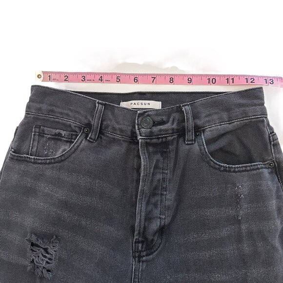 PACSUN Black Denim High Rise Straight Leg‎ Jeans Button Fly Frayed Distressed 25 - Picture 11 of 15